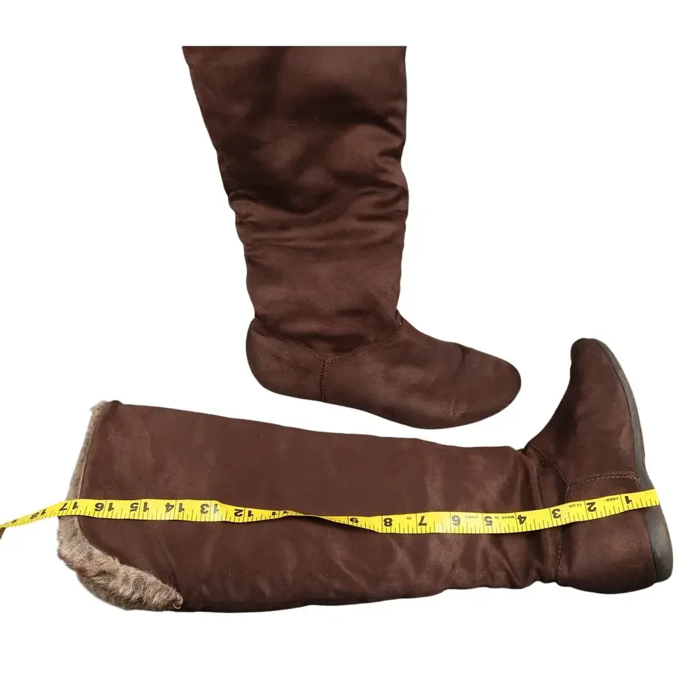 Charlotte Russe Shoes Womens 6 Boots Tall Slouch Pull On Faux Fur Lined Brown